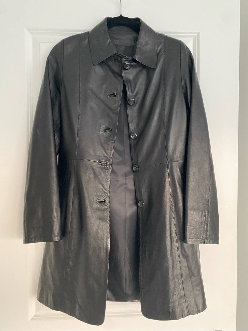 Old Florence Black Leather Button-Up Coat